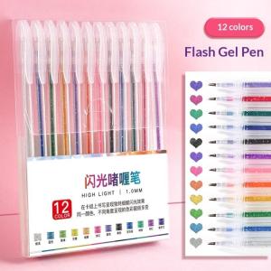 8/12/18 Colors Glitter Gel Pen 1.2mm Metal Glitter Color Ballpoint Pen Paper Cardstock Diary Cute Drawing DIY Art