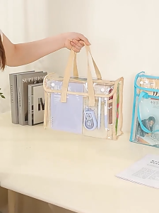Transparent PVC File Bag Large Capacity Waterproof Tote For Document School Office Supplies Student Exam Stereoscopic Handbag Transparent High Beauty Reading Bag Multifunctional Document Transparent PVC Waterproof Tote Bag for Office & School Documents