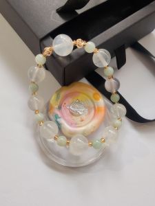 MHU-0049 月光石,翡翠,沙金,琉璃隔珠 Moonstone|Jadeite|Goldstone 天然水晶 女款手链 孤品原创设计 crystal bracelet Handmade Gelang Tangan Perempuan