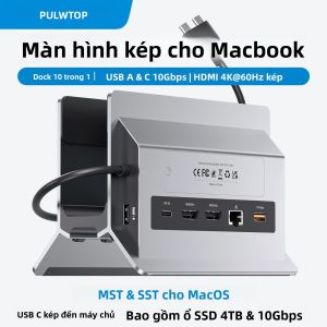 Cổng Kết Nối Đa Năng PULWTOP Cho MacBook 2 Cổng HDMI 4K 60Hz USB A/C 10Gbps PD Ethernet Đầu Đọc Thẻ Nhớ SD/TF Tương Thích Với MacBook Pro/Air M3/M4/M5