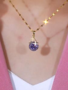 Purple Zircon Crystal Titanium Steel Necklace Womens Accessory 2024 New Popular Lightweight Luxury Unique Clavicle Chain Necklace