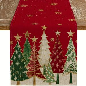 1 Piece Christmas Table Runner - Rectangular Holiday Table Decoration Red Christmas Tree Design Suitable for Holiday Dining