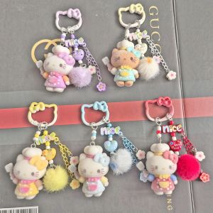 Cute Chef HelloKitty Cartoon Flocking Katie Candy Color Mobile Phone Chain Pendant DIY Bag Hanging Keychain