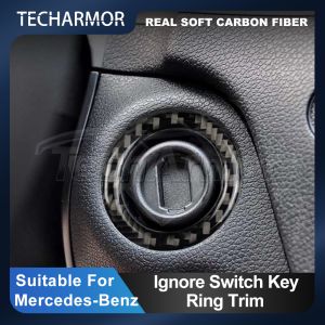 Carbon Fiber Trim Car Ignition Switch Key Hole Ring Start Button Circle Sticker For Mercedes-Benz W203 W204 W212 GLA CLA GLC SLK