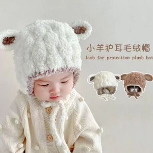 Cute Baby Knitted Hat Autumn Winter Style Plush Ear Protection Cap Boys Girls Knitwear Soft Acrylic Material Outdoor Activity