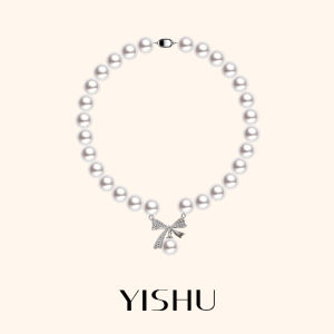 YISHU | Bow Tie Pearl S925 Silver Sweater Necklace