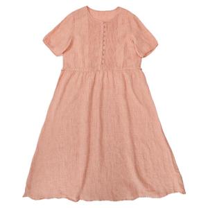 WUSEWUWEI | ชุดเดรสคอตั้งทรงหลวมเอวสูงผ้าลินินสไตล์ย้อนยุคสไตล์รัก 520 สีฟ้าฟ้า กระโปรงทรงเอ แขนสั้น ฤดูร้อน เดรสผู้หญิง