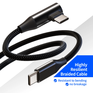60W Braided Fast Charging Cable 90° Angled USB-C Data Cable for Xiaomi/Huawei/iPhone & Type-C Tablets.