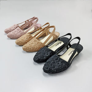Wolf.id SPT-75 Sepatu Sandal Slip-On Tali Low Heel Wanita Shoes Kasual Motif Bunga Kekinian BISA COD