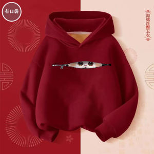 Girls Hooded Fleece-lined Sweatshirt Red Cat Cartoon Print Spring Autumn Winter Kids Clothing Warm Comfortable Korean Style
