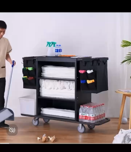 Guest Room Working Vehicle Hotel Room Cleaning Car Multi-Functional Trolley With Cloth Bag Hotel Finishing Storage Car Laundry Room Collection Car