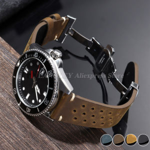 Vintage Watch Band Handmade Stitching Cowhide Strap for Omega for Seiko Smartwatch Breathable Wristband 18mm 20mm 21mm 22mm 24mm