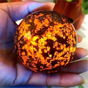 Yooperlite Fluoresce Sphere Natural Crystal Flame Stones Ball Energy Healing Spiritual Home Decor Gift Collection + Ball Seat
