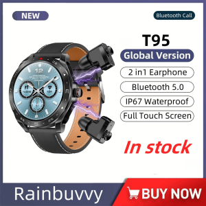 2024 ใหม่ Rainbuvvy T95 TWS หูฟังไร้สายสมาร์ทวอท์ช 1.52 นิ้ว Heart Rate ความดันโลหิต Sleep Monitor บลูทูธ 5.0 แม่เหล็กชาร์จ IP67 กันน้ำผู้ชายผู้หญิง SmartWatch สำหรับ Android IOS