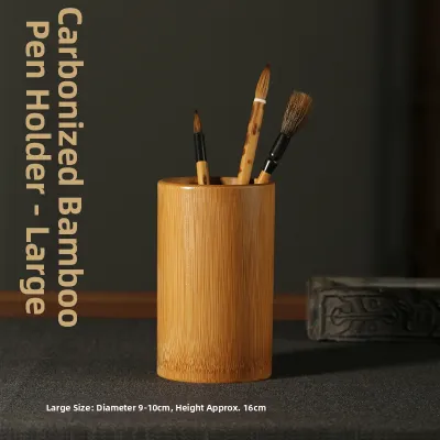Carbonized Bamboo Calligraphy Supplies Storage Multi-Functional Pen Holder round Shape Chinese Culture Artifacts Decorations