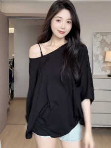 Plus Size Plus Size Ladies Summer Thin Loose Slim Fit Stylish Sun Protective Blouse Tops K-style Easiest for Match Batwing Sleeve T-shirt Women