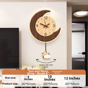 BEISIJIA | Creative Retro Moon Clock Wall Mounted Drilling Free Wooden