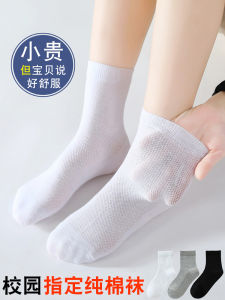 Pure Cotton Mesh Student Socks for Boys And Girls Thin Summer White Short Socks Spring Autumn Medium Large Children