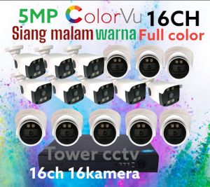 PAKET CCTV COLORVU 16 CHANNEL 16 KAMERA 5MP 1080P FULL COLOR SIANG MALAM