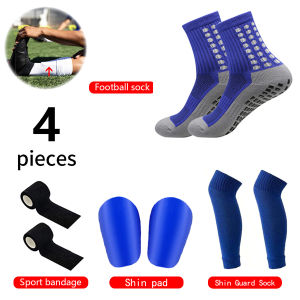 4 PCS Set Men Women Football Equipment Non-slip Football Socks Sports Bandage Mini Shin Guard Guard Compression Socks