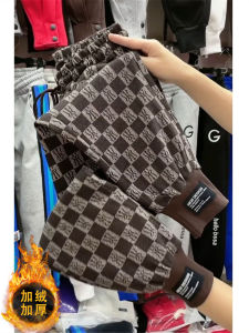 Quần Nỉ Dày Lót Lông Cừu Thời Trang Phong Cách Hàn Quốc Rộng Rãi Cho Nữ Mùa Thu Đông Quần Dài Thường Ngày Kẻ Caro Cạp Cao