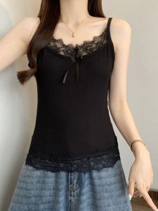 Áo Ba Lỗ Ren Thắt Nút Bướm Mùa Hè Cho Nữ Cỡ Lớn Ôm Vừa Vặn Mặc Ngoài Trời Và Bên Trong Gợi Cảm Cổ Chữ V Tay Dây