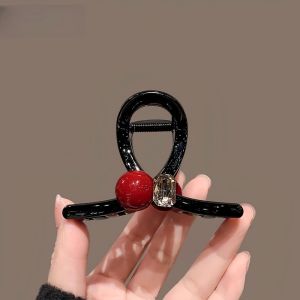 Acrylic Red Pearl Medium Hair Clip Elegant Ponytail Shark Clamp Vintage Headwear Stylish Hair Accessories for Women
