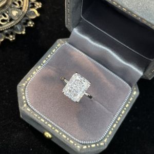 High Carbon Diamond Ice Flower Cut S925 Sterling Silver Ring 3 Carat Square Luxury Design High Quality Fashion Jewelry Accessories