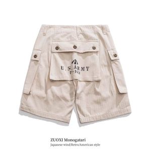 กางเกงขาสั้นทำงานลำลองสไตล์อเมริกันสำหรับผู้ชาย ฤดูร้อน 2024 กางเกงขายาวห้าส่วน ทรงหลวม กระเป๋า กางเกงขายาวทรงตรง