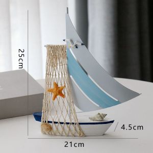 Mediterranean Sailing Boat Model Decorative Wooden Craftsmanship Home Decor Beach Themed Desktop Accessories Gift