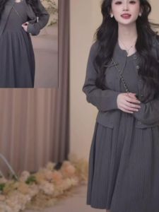 Spring Autumn High Waist Two-Piece Dress Vest plus Small Jacket Sporty Elegant Casual Style Long Sleeve Midi Skirt