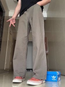 Cleanfit Light Brown Bell Bottom Jeans Mens Style American High Street Vibe Loose Straight Leg Pants Autumn Wear