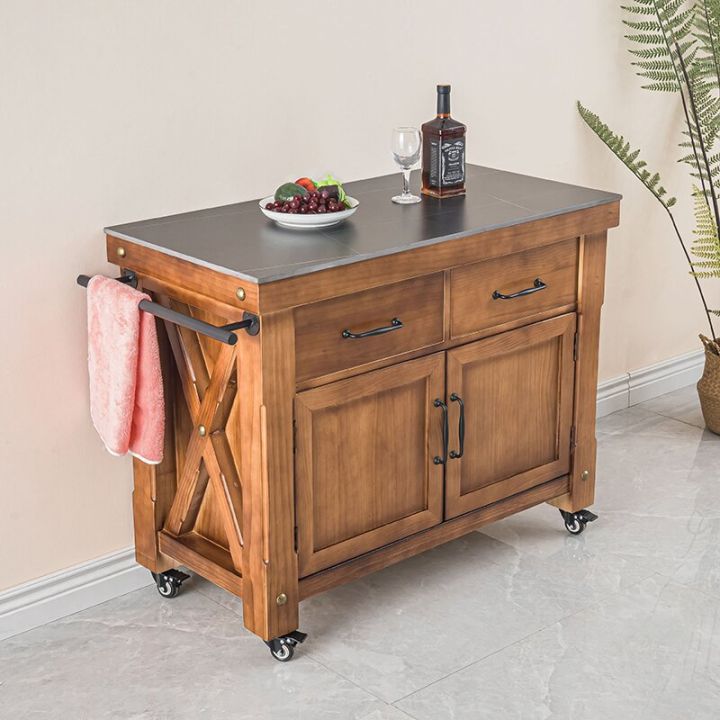 American-Style Solid Wood Movable Middle Island Table with Cabinet Door ...