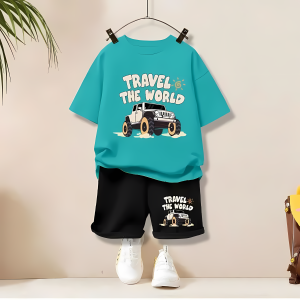 2025 Summer New casual and fashionable 3D digital 23 print breathable lightweight soft and comfortable childrens set