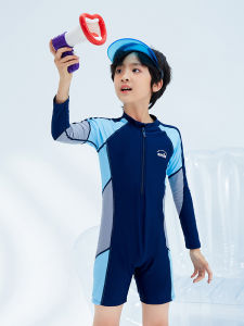 Childrens One-Piece Swimsuit Long Sleeve Training Swimming Trunks Boys Professional Racing Quick Dry Surfing Fitness Gear