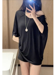 พลัสไซส์ ผู้หญิง ฤดูร้อน ปลอกค้างคาวป้องกันรังสียูวี หลวม Fit พรางหุ่น เสื้อท่อนบน ลำลอง เสื้อยืดคอกลมชุดทํางาน ทันสมัย