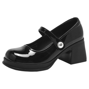 Josiny | Feminine Petite French School Style Coarse Heel White Mary Jane Shoes