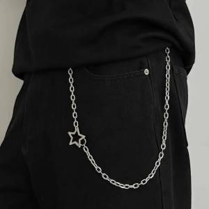 SHIXIN Punk Silver Color Star Chain Keychain Women Men Hip Hop Rock Pants Waist Belt Keyring On Jeans Street Jewelry Accessories