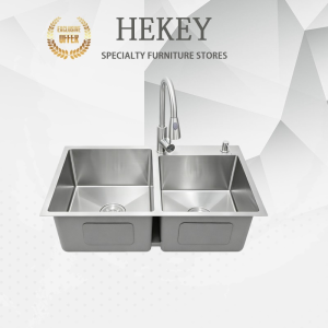 HEKEY Kitchen Sink With Faucet Drain Rack 304 Stainless Steel Thickened Single Double Black & Silver Household Sink