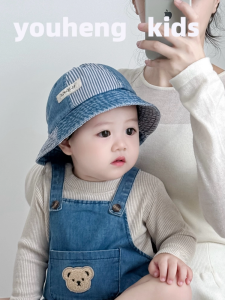 Spring Autumn Childrens Denim Bucket Hat Baby Fashionable Korean Style Spliced Japanese Fisherman Hat Trendy Kids Pot Hat