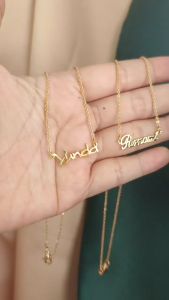 kalung nama titanium kuning lapis emas 24k // bisa request nama anda