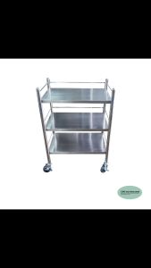CMS ชั้นวางของสแตนเลส 3 ชั้น พร้อมล้อเลื่อน ขนาด 36 * 56 ซม. สูง 80 ซม. ใส่ล้อ pu ขนาด 3 นิ้ว มีเบรกสี่ล้อ