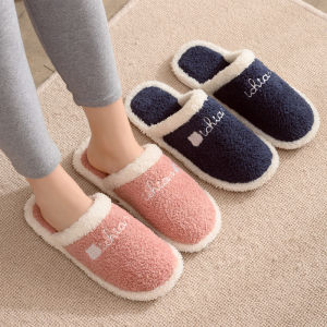 Couple Indoor Cotton Slippers Thick Bottom Home Use Plush Anti-Slip Winter Slippers Men Women Cozy Home Shoes Quiet PVC Bottom