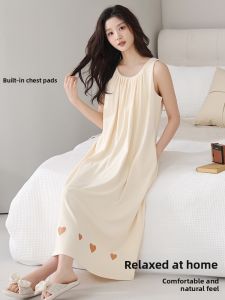 MiiOW | Cool Feeling Cotton Silk Sleep Dress Women Summer Loose Comfortable Sleeveless Vest Skirt Home Leisure Wear Round Neck Long Dress