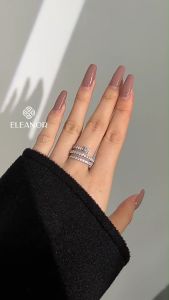 Nhẫn nữ titan Eleanor Accessories 3 tầng đính đá phụ kiện trang sức nhẫn 9427