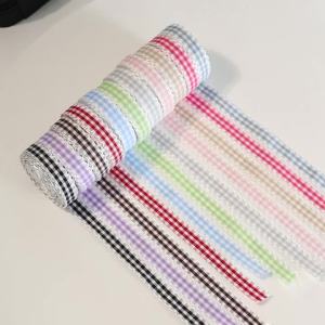 5yards/lot 1cm Classical Plaid Lace Ribbon Colorful Sweet Webbing For DIY Gift Wrapping Clothes Sewing Accessories