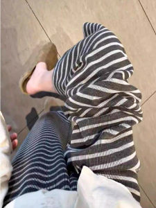 Extra Large 300 Pounds Striped Knitted Wide Leg Pants Casual Loose Straight Leg Autumn Winter Couples Clothing Mens Fashion