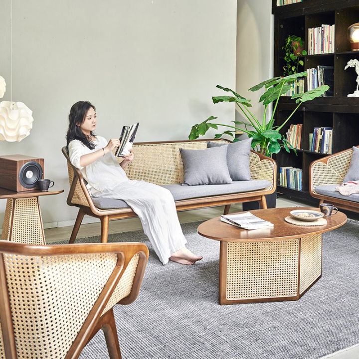 Northern Europe Solid Wood Rattan Sofa Combination Living Room Home