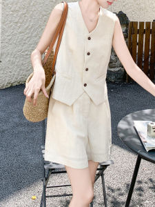 Shalldoer | Elegant Vintage Womens Summer Fashionable Sleeveless Tank Top And Shorts Two-Piece Set Solid Color Versatile High-End Feel