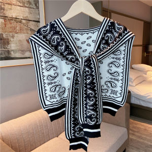 Black White Striped Knitted Small Shawl Womens Spring Autumn Shoulder Wrap Air Conditioned Room Summer Skirt Shirt Outerwear